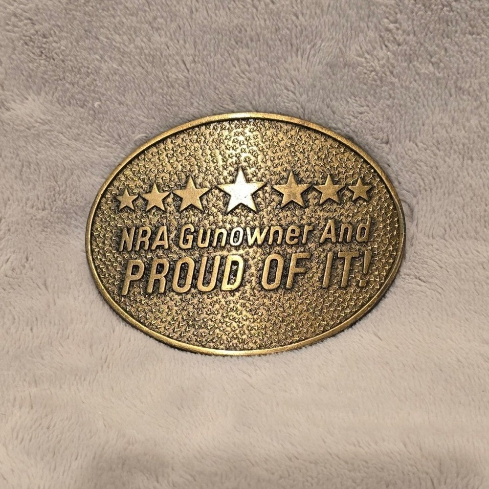 Vintage Norman Foundry NRA Gunowner And Proud Of It Belt Buckle Brass Made n USA